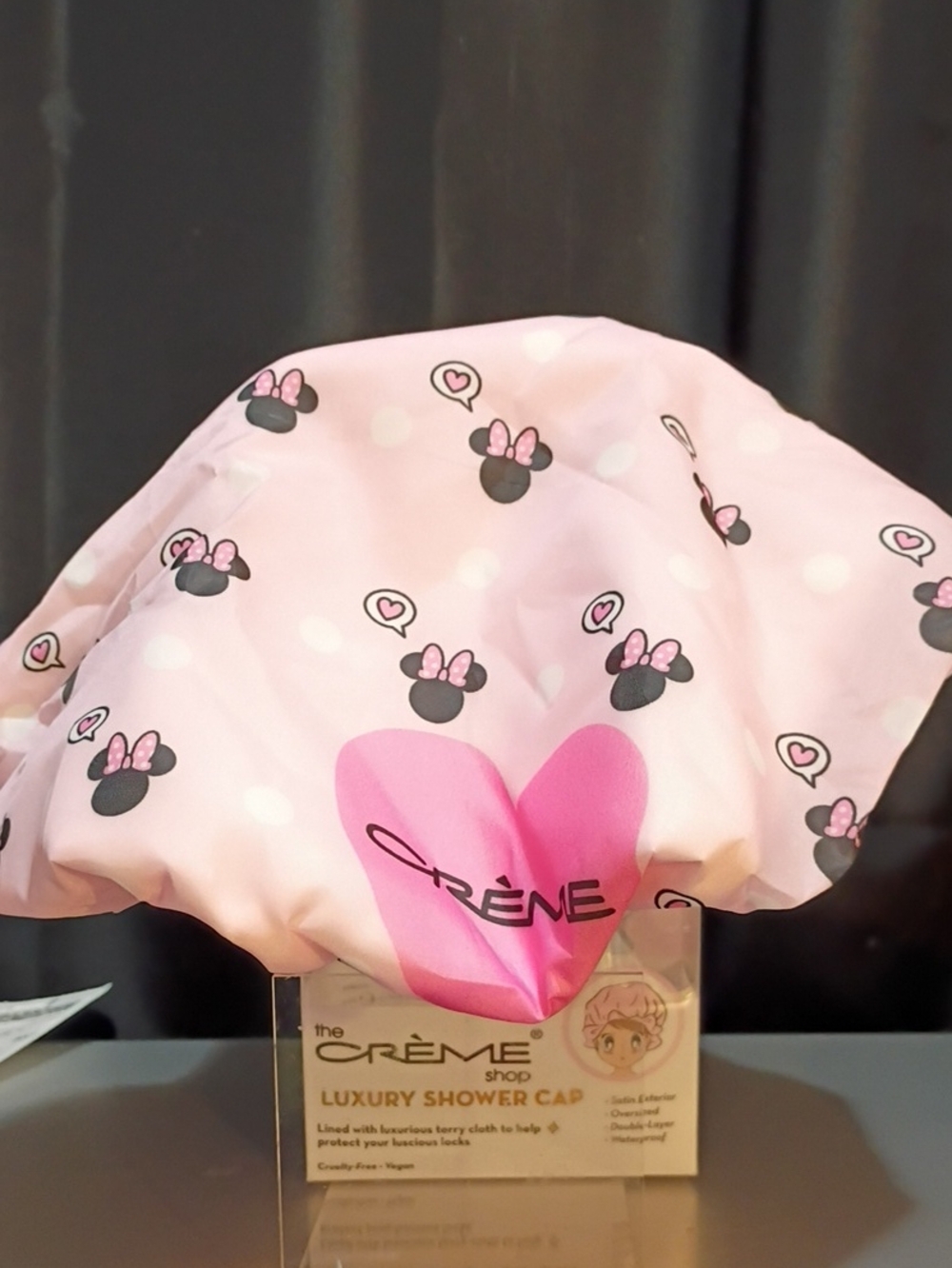 The Crème Shop Pink Minnie-Print Luxury Shower Cap